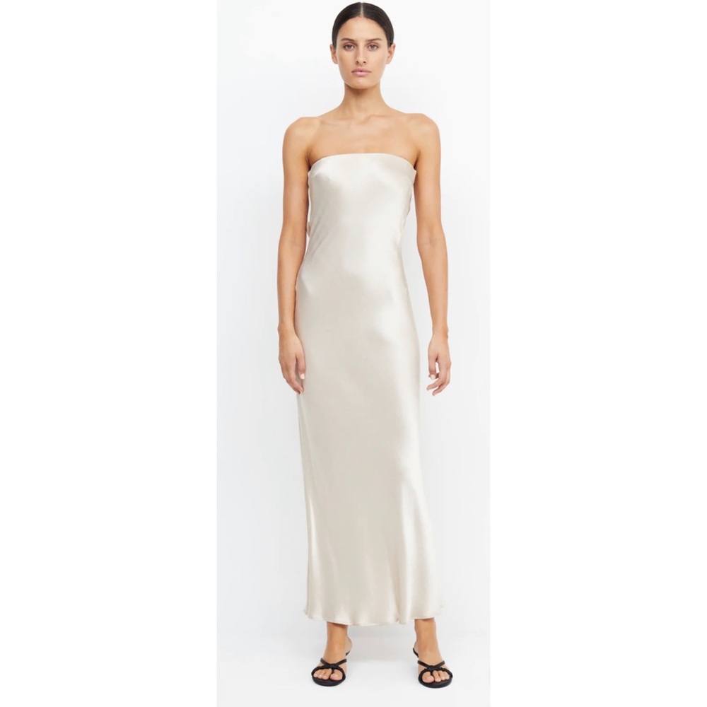BEC + BRIDGE Moon Dance Strapless dress in Sand